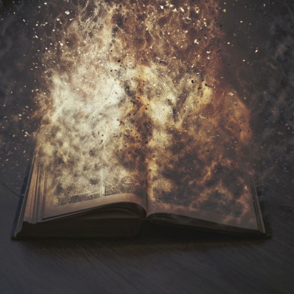 Image of an open book on fire.