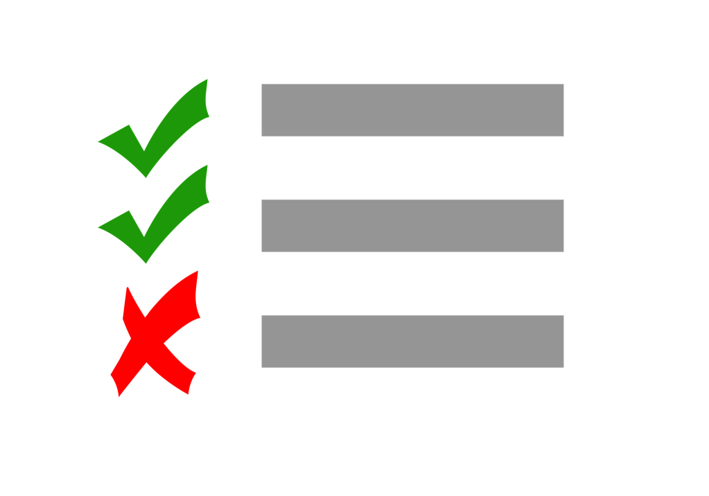 Lines with two green check marks followed by a line with a red X.

Source: Pixabay.